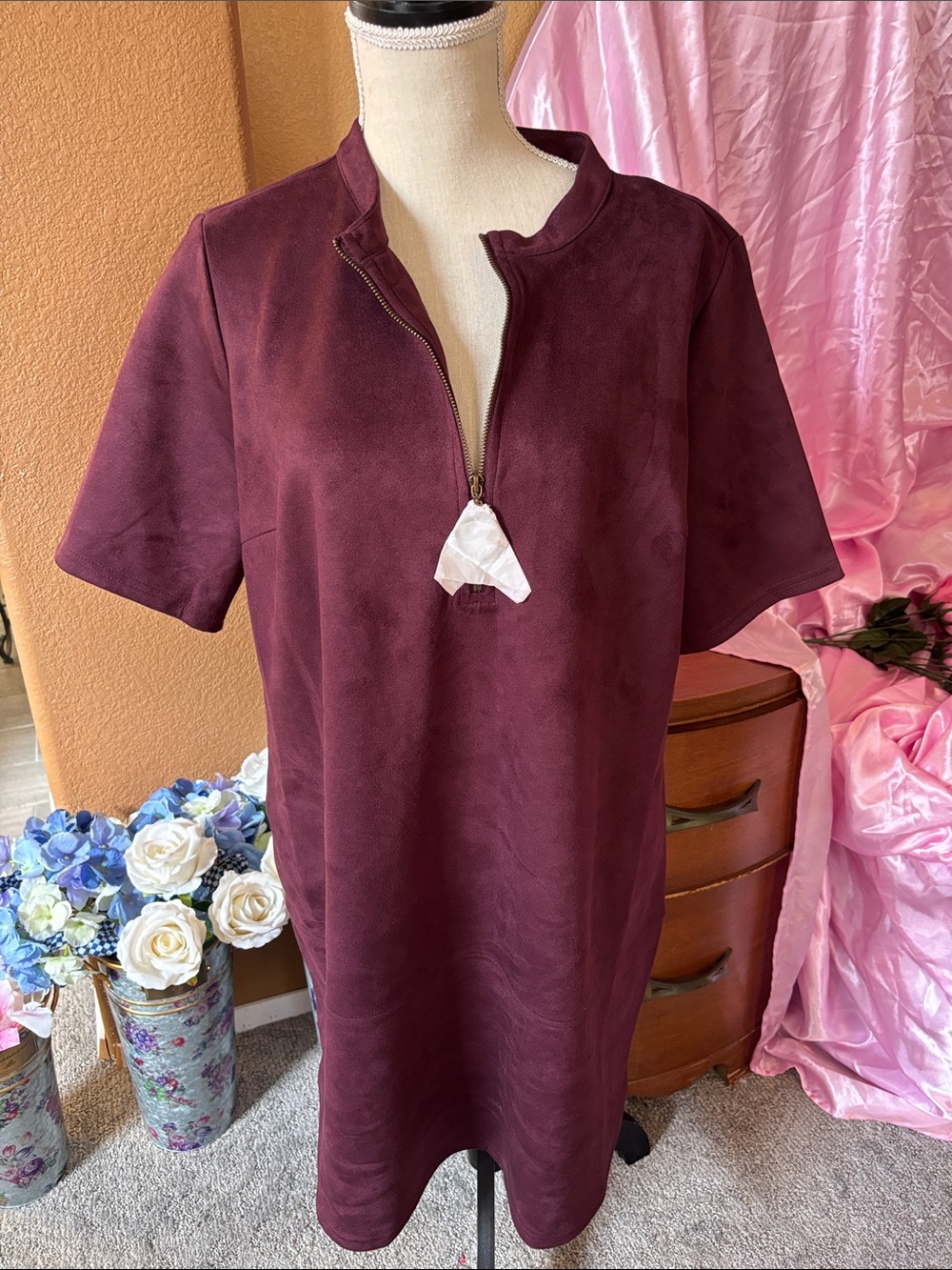 Women's BShort Sleeve Zip-Neck Dress